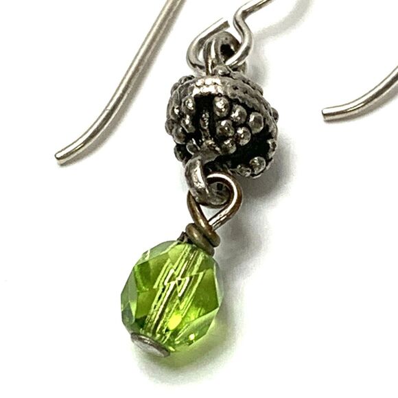 Faux Green Peridot Earrings Sterling Silver Faceted Dangle August Birthstone - Picture 4 of 5